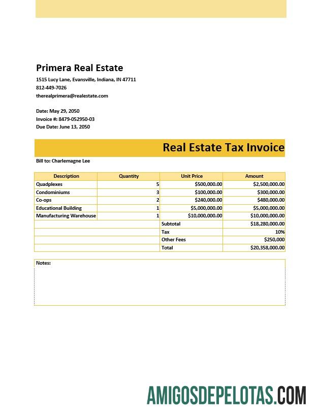 em branco Modelo de fatura de imposto imobiliário